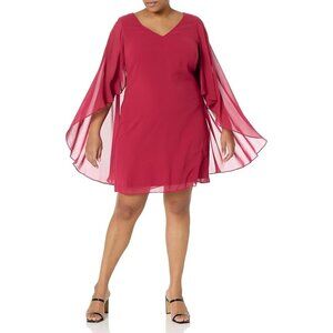 Avenue Nina Cape Dress Chiffon Sleeve Red Size 20 NEW